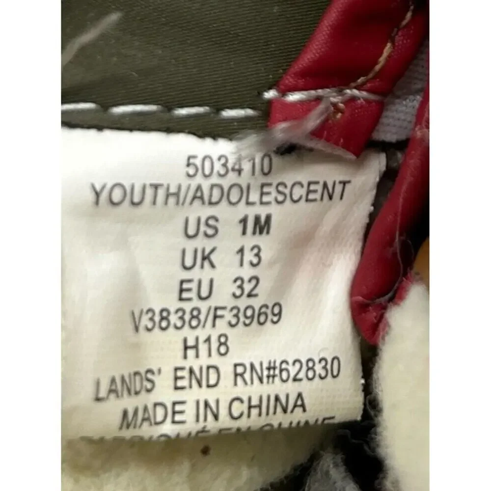 Lands' End Boots Youth Kids' Size 1M Sherpa Lined Red/ Green Snow Duck Boots